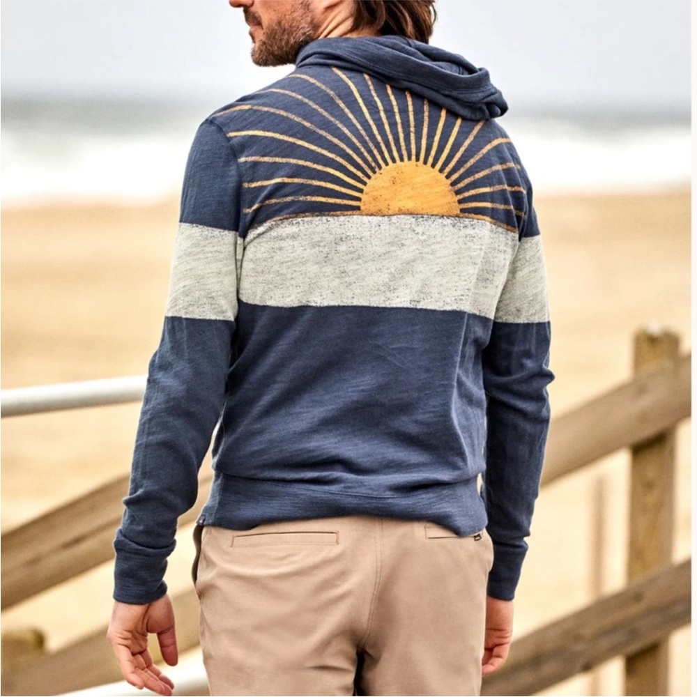 Faherty Sunwashed Sunray Hoodie Blue Striped Organic Cotton Mens Size Medium